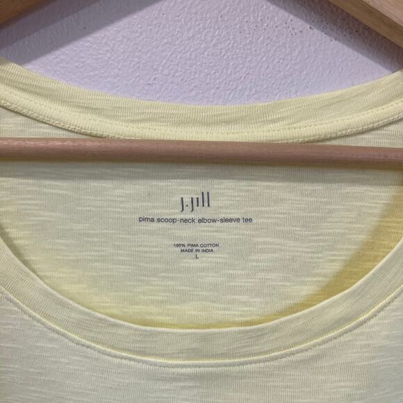 J. Jill Pima Cotton Scoop Neck Elbow Sleeve Tee Yellow Sz Large Soft Relaxed Fit - Picture 3 of 4